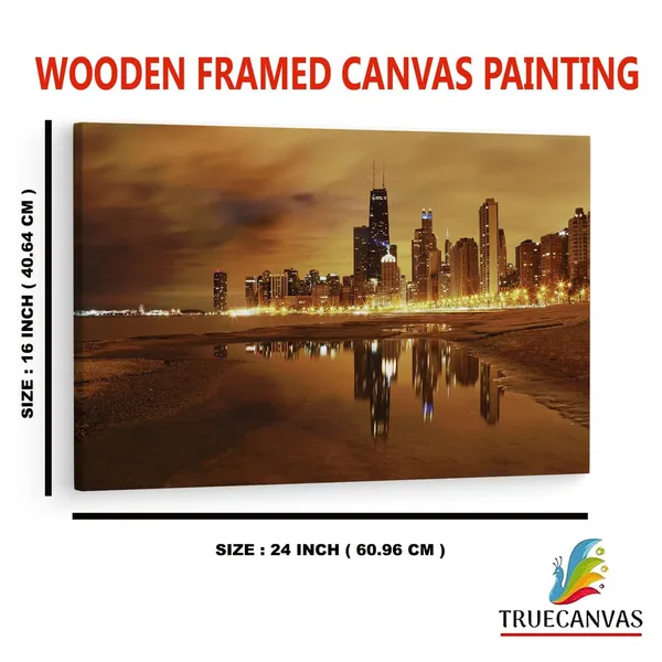 Multicolor_Chicago_Night_Beach,_Wooden_Framed_Canvas_Paintings_|_For_Home_Decor_|_Bedroom,_Living_Room,Wall_Decoration_|_Wall_Art_Painting,_Ct0253,_Size_16_X_24_In