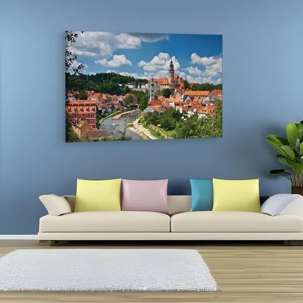 Multicolor_State_Castle_And_Chateau_?Esk?_Krumlov,_Wooden_Framed_Canvas_Paintings_|_For_Home_Decor_|_Bedroom,_Living_Room,Wall_Decoration_|_Wall_Art_Painting,_Ct0254,_Size_16_X_24_In
