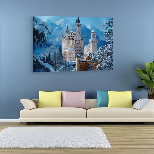 Multicolor_Neuschwanstein_Castle,_Wooden_Framed_Canvas_Paintings_|_For_Home_Decor_|_Bedroom,_Living_Room,Wall_Decoration_|_Wall_Art_Painting,_Ct0256,_Size_16_X_24_In