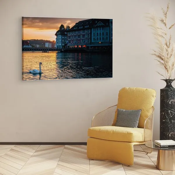 Multicolor_Lucerne_Evening_Swans,_Wooden_Framed_Canvas_Paintings_|_For_Home_Decor_|_Bedroom,_Living_Room,Wall_Decoration_|_Wall_Art_Painting,_Ct0266,_Size_16_X_24_In