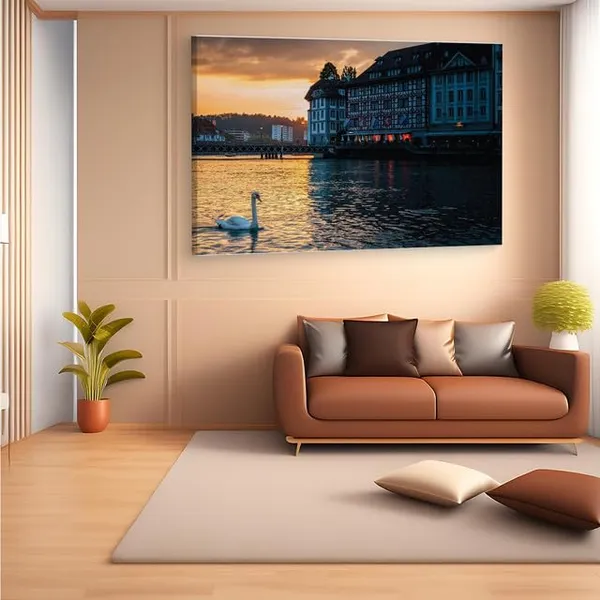 Multicolor_Lucerne_Evening_Swans,_Wooden_Framed_Canvas_Paintings_|_For_Home_Decor_|_Bedroom,_Living_Room,Wall_Decoration_|_Wall_Art_Painting,_Ct0266,_Size_16_X_24_In