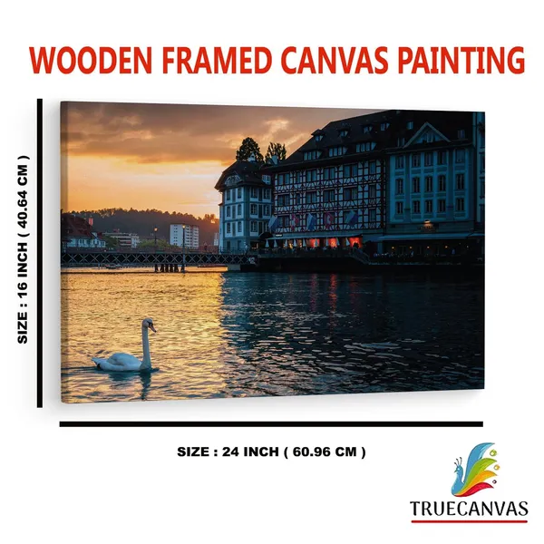 Multicolor_Lucerne_Evening_Swans,_Wooden_Framed_Canvas_Paintings_|_For_Home_Decor_|_Bedroom,_Living_Room,Wall_Decoration_|_Wall_Art_Painting,_Ct0266,_Size_16_X_24_In