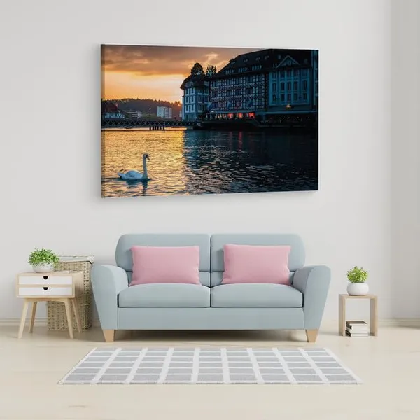Multicolor_Lucerne_Evening_Swans,_Wooden_Framed_Canvas_Paintings_|_For_Home_Decor_|_Bedroom,_Living_Room,Wall_Decoration_|_Wall_Art_Painting,_Ct0266,_Size_16_X_24_In