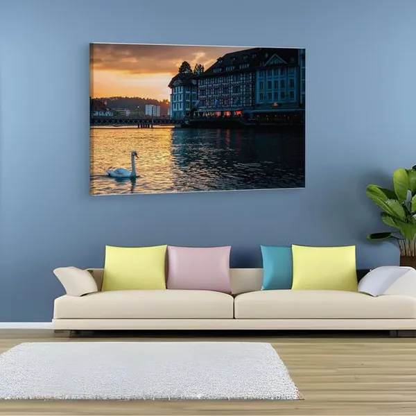 Multicolor_Lucerne_Evening_Swans,_Wooden_Framed_Canvas_Paintings_|_For_Home_Decor_|_Bedroom,_Living_Room,Wall_Decoration_|_Wall_Art_Painting,_Ct0266,_Size_16_X_24_In