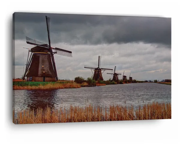 Multicolor_Unesco_Werelderfgoed_Kinderdijk,_Wooden_Framed_Canvas_Paintings_|_For_Home_Decor_|_Bedroom,_Living_Room,Wall_Decoration_|_Wall_Art_Painting,_Ct0293,_Size_16_X_24_In