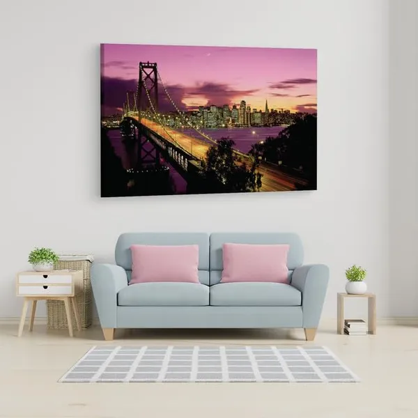 Multicolor_San_Francisco_Bay_Bridge,_Wooden_Framed_Canvas_Paintings_|_For_Home_Decor_|_Bedroom,_Living_Room,Wall_Decoration_|_Wall_Art_Painting,_Ct0339,_Size_16_X_24_In