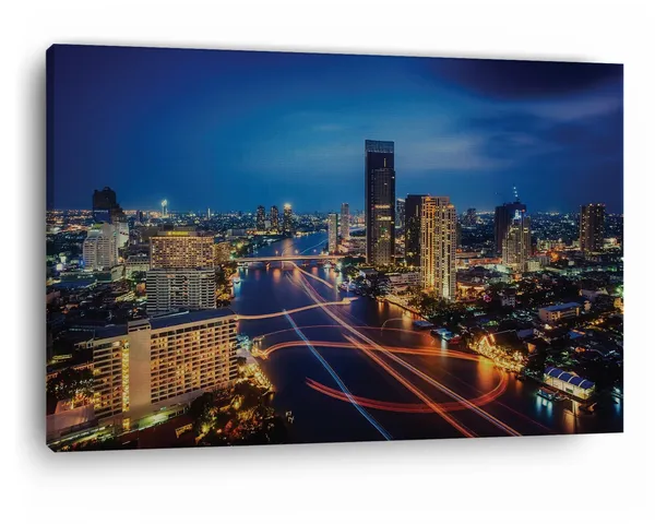 Multicolor_Bangkok_Thailand_Night,_Wooden_Framed_Canvas_Paintings_|_For_Home_Decor_|_Bedroom,_Living_Room,Wall_Decoration_|_Wall_Art_Painting,_Ct0340,_Size_16_X_24_In