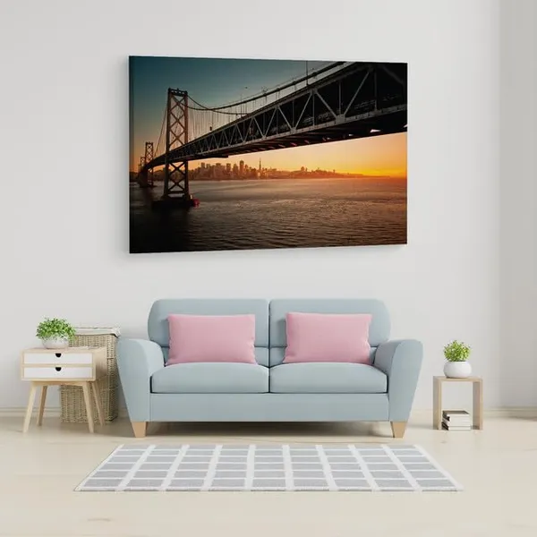 Multicolor_San_Francisco_??_Oakland_Bay_Bridge,_Wooden_Framed_Canvas_Paintings_|_For_Home_Decor_|_Bedroom,_Living_Room,Wall_Decoration_|_Wall_Art_Painting,_Ct0368,_Size_16_X_24_In