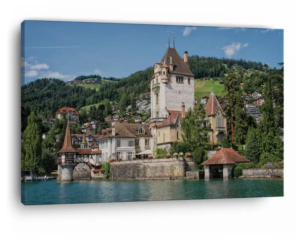 Multicolor_Oberhofen_Castle,_Wooden_Framed_Canvas_Paintings_|_For_Home_Decor_|_Bedroom,_Living_Room,Wall_Decoration_|_Wall_Art_Painting,_Ct0387,_Size_16_X_24_In