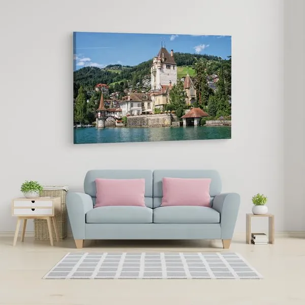 Multicolor_Oberhofen_Castle,_Wooden_Framed_Canvas_Paintings_|_For_Home_Decor_|_Bedroom,_Living_Room,Wall_Decoration_|_Wall_Art_Painting,_Ct0387,_Size_16_X_24_In
