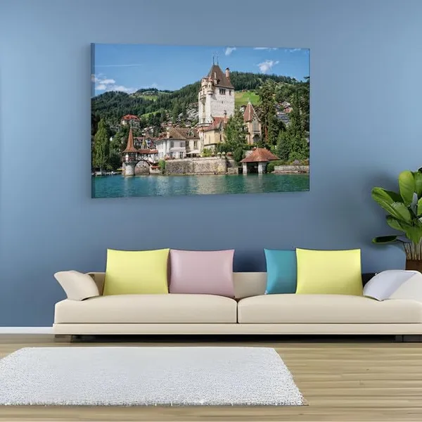 Multicolor_Oberhofen_Castle,_Wooden_Framed_Canvas_Paintings_|_For_Home_Decor_|_Bedroom,_Living_Room,Wall_Decoration_|_Wall_Art_Painting,_Ct0387,_Size_16_X_24_In
