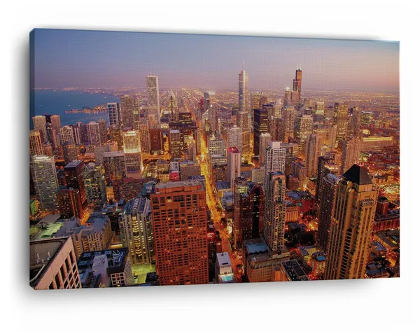 Multicolor_Chicago_City_Dawn,_Wooden_Framed_Canvas_Paintings_|_For_Home_Decor_|_Bedroom,_Living_Room,Wall_Decoration_|_Wall_Art_Painting,_Ct0389,_Size_16_X_24_In