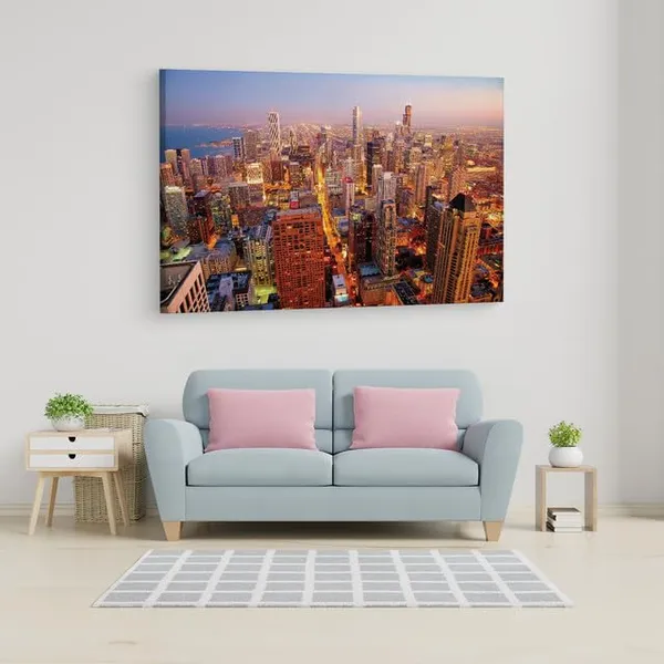 Multicolor_Chicago_City_Dawn,_Wooden_Framed_Canvas_Paintings_|_For_Home_Decor_|_Bedroom,_Living_Room,Wall_Decoration_|_Wall_Art_Painting,_Ct0389,_Size_16_X_24_In