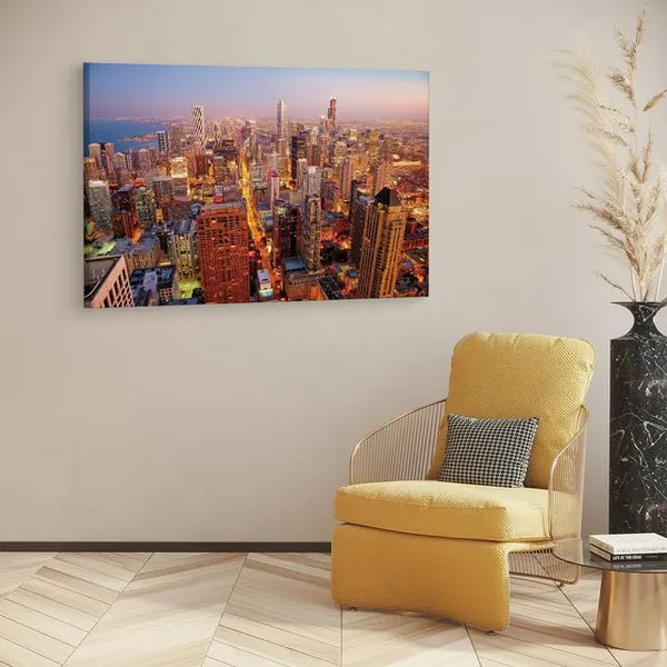 Multicolor_Chicago_City_Dawn,_Wooden_Framed_Canvas_Paintings_|_For_Home_Decor_|_Bedroom,_Living_Room,Wall_Decoration_|_Wall_Art_Painting,_Ct0389,_Size_16_X_24_In