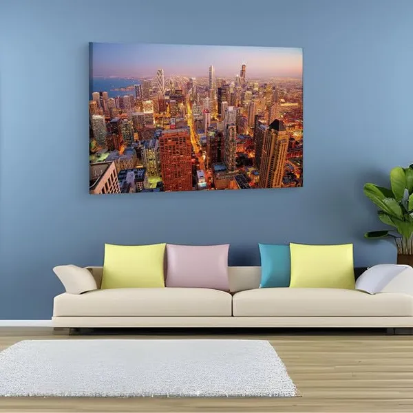 Multicolor_Chicago_City_Dawn,_Wooden_Framed_Canvas_Paintings_|_For_Home_Decor_|_Bedroom,_Living_Room,Wall_Decoration_|_Wall_Art_Painting,_Ct0389,_Size_16_X_24_In