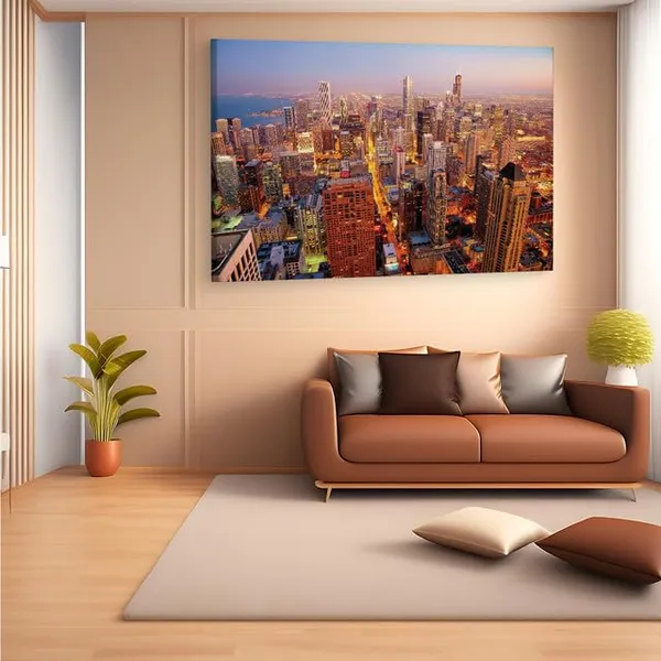 Multicolor_Chicago_City_Dawn,_Wooden_Framed_Canvas_Paintings_|_For_Home_Decor_|_Bedroom,_Living_Room,Wall_Decoration_|_Wall_Art_Painting,_Ct0389,_Size_16_X_24_In