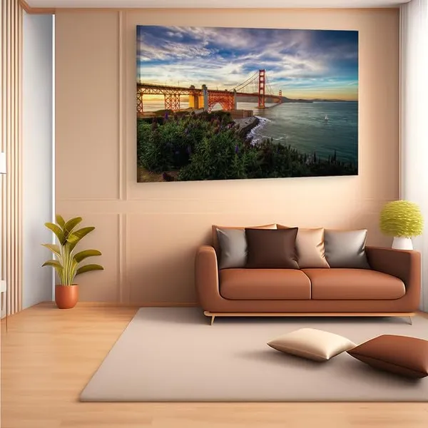 Multicolor_Golden_Gate_Bridge,_Wooden_Framed_Canvas_Paintings_|_For_Home_Decor_|_Bedroom,_Living_Room,Wall_Decoration_|_Wall_Art_Painting,_Ct0439,_Size_16_X_24_In