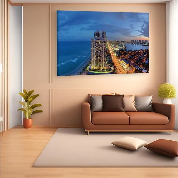 Multicolor_Sunny_Isles_Panorama,_Wooden_Framed_Canvas_Paintings_|_For_Home_Decor_|_Bedroom,_Living_Room,Wall_Decoration_|_Wall_Art_Painting,_Ct0441,_Size_16_X_24_In