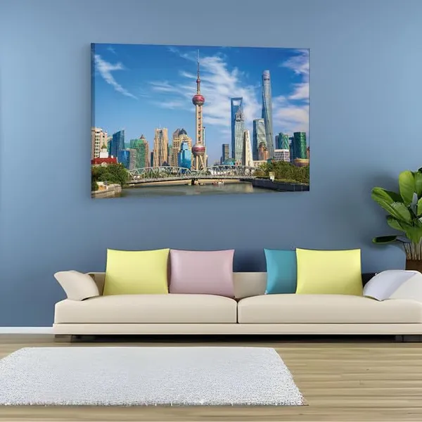 Multicolor_Oriental_Pearl_Tv_Tower,_Wooden_Framed_Canvas_Paintings_|_For_Home_Decor_|_Bedroom,_Living_Room,Wall_Decoration_|_Wall_Art_Painting,_Ct0547,_Size_16_X_24_In