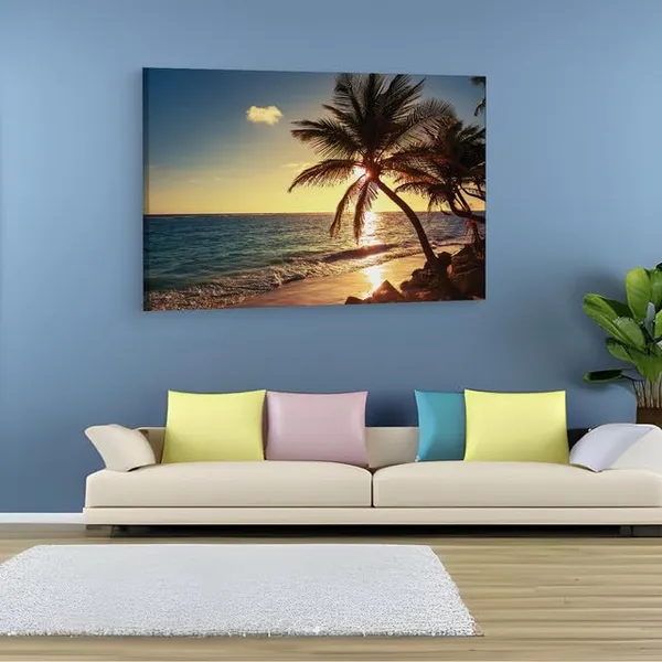 Multicolor_Sunrise_Tropical_Island_Beach,_Wooden_Framed_Canvas_Paintings_|_For_Home_Decor_|_Bedroom,_Living_Room,Wall_Decoration_|_Wall_Art_Painting,_Ct0615,_Size_16_X_24_In