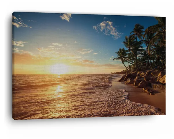 Multicolor_Tropical_Island_Beach_Sunrise,_Wooden_Framed_Canvas_Paintings_|_For_Home_Decor_|_Bedroom,_Living_Room,Wall_Decoration_|_Wall_Art_Painting,_Ct0618,_Size_16_X_24_In