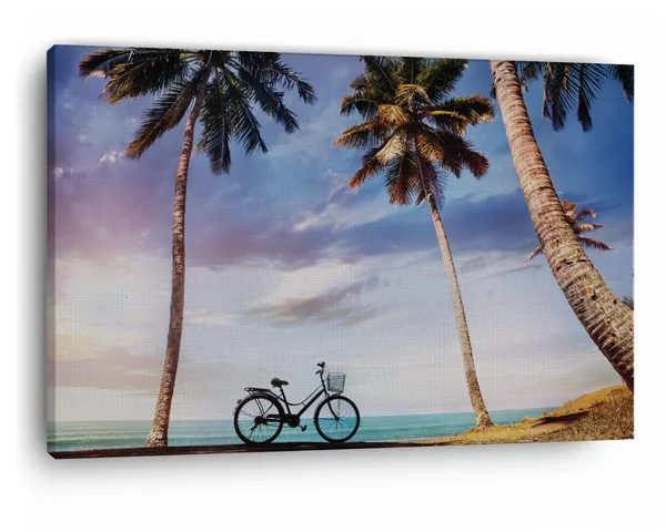Multicolor_Bicycle_With_Basket_On_The_Beach,_Wooden_Framed_Canvas_Paintings_|_For_Home_Decor_|_Bedroom,_Living_Room,Wall_Decoration_|_Wall_Art_Painting,_Ct0633,_Size_16_X_24_In