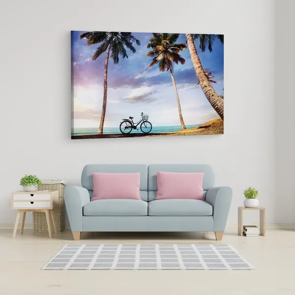 Multicolor_Bicycle_With_Basket_On_The_Beach,_Wooden_Framed_Canvas_Paintings_|_For_Home_Decor_|_Bedroom,_Living_Room,Wall_Decoration_|_Wall_Art_Painting,_Ct0633,_Size_16_X_24_In