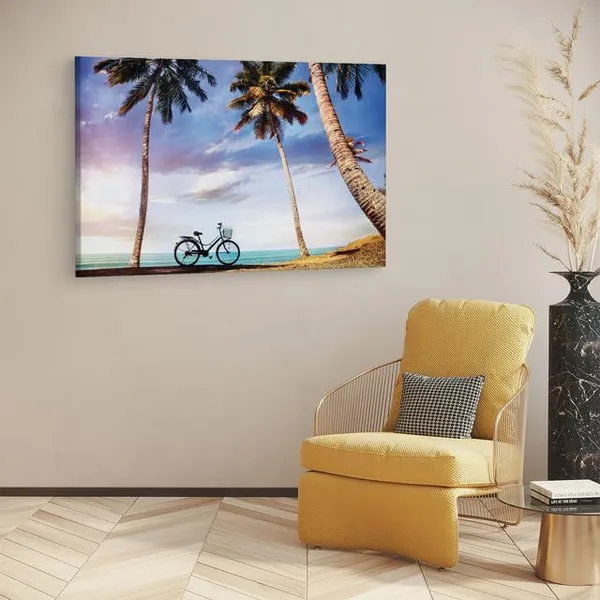 Multicolor_Bicycle_With_Basket_On_The_Beach,_Wooden_Framed_Canvas_Paintings_|_For_Home_Decor_|_Bedroom,_Living_Room,Wall_Decoration_|_Wall_Art_Painting,_Ct0633,_Size_16_X_24_In