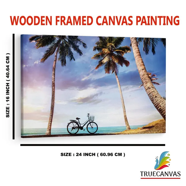 Multicolor_Bicycle_With_Basket_On_The_Beach,_Wooden_Framed_Canvas_Paintings_|_For_Home_Decor_|_Bedroom,_Living_Room,Wall_Decoration_|_Wall_Art_Painting,_Ct0633,_Size_16_X_24_In