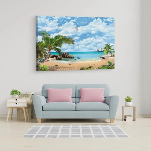 Multicolor_Mediterranean_Beach,_Wooden_Framed_Canvas_Paintings_|_For_Home_Decor_|_Bedroom,_Living_Room,Wall_Decoration_|_Wall_Art_Painting,_Ct0641,_Size_16_X_24_In