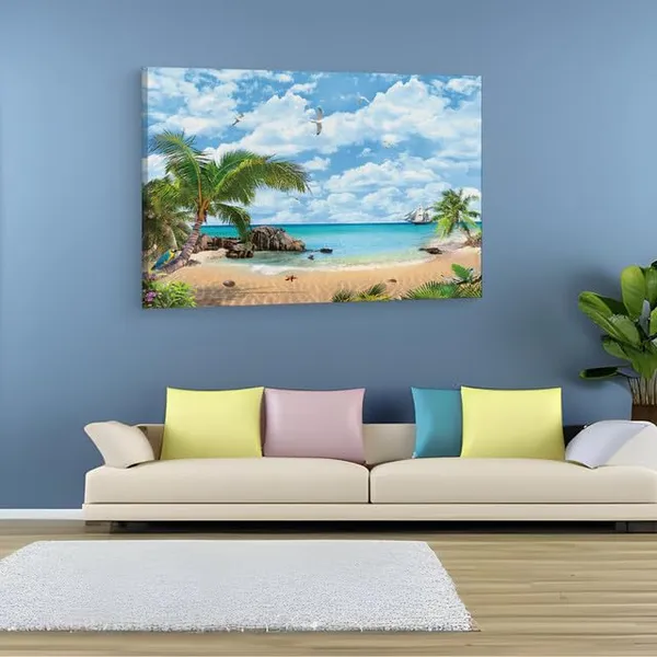 Multicolor_Mediterranean_Beach,_Wooden_Framed_Canvas_Paintings_|_For_Home_Decor_|_Bedroom,_Living_Room,Wall_Decoration_|_Wall_Art_Painting,_Ct0641,_Size_16_X_24_In