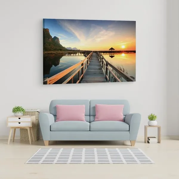 Multicolor_Sunset_Sea_View_Wooden_Bridge_Pavilion,_Wooden_Framed_Canvas_Paitings_|_For_Home_Decor_|_Bedroom,_Living_Room,Wall_Decoration_|_Wall_Art_Painting,_Ct0648,_Size_16_X_24_In