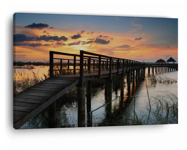 Multicolor_Wooden_Bridge_In_Lotus_Lake,_Wooden_Framed_Canvas_Paintings_|_For_Home_Decor_|_Bedroom,_Living_Room,Wall_Decoration_|_Wall_Art_Painting,_Ct0650,_Size_16_X_24_In