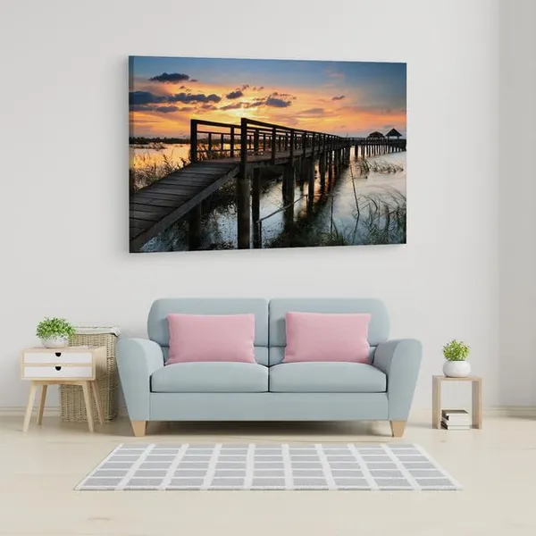 Multicolor_Wooden_Bridge_In_Lotus_Lake,_Wooden_Framed_Canvas_Paintings_|_For_Home_Decor_|_Bedroom,_Living_Room,Wall_Decoration_|_Wall_Art_Painting,_Ct0650,_Size_16_X_24_In