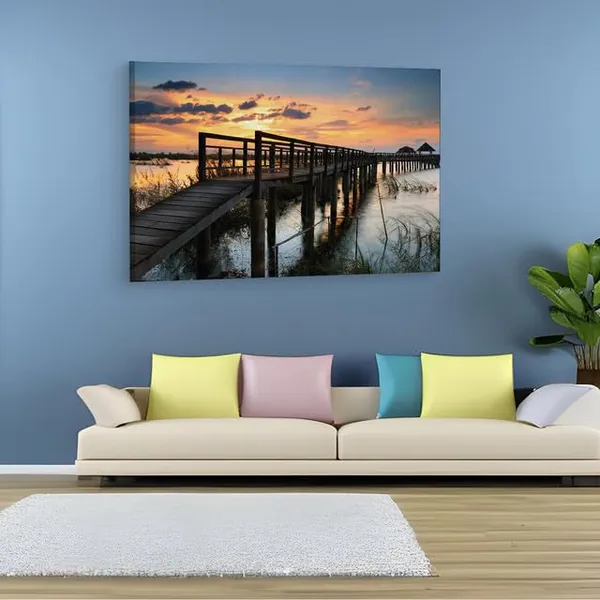 Multicolor_Wooden_Bridge_In_Lotus_Lake,_Wooden_Framed_Canvas_Paintings_|_For_Home_Decor_|_Bedroom,_Living_Room,Wall_Decoration_|_Wall_Art_Painting,_Ct0650,_Size_16_X_24_In