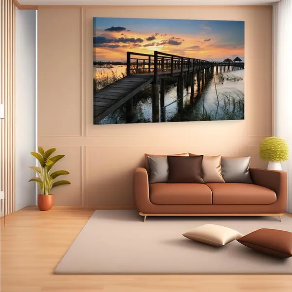 Multicolor_Wooden_Bridge_In_Lotus_Lake,_Wooden_Framed_Canvas_Paintings_|_For_Home_Decor_|_Bedroom,_Living_Room,Wall_Decoration_|_Wall_Art_Painting,_Ct0650,_Size_16_X_24_In