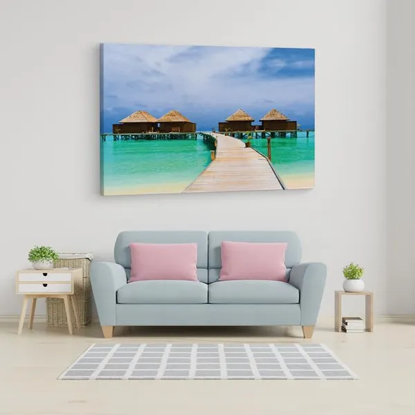 Multicolor_Beach_Sea_Bungalow,_Wooden_Framed_Canvas_Paintings_|_For_Home_Decor_|_Bedroom,_Living_Room,Wall_Decoration_|_Wall_Art_Painting,_Ct0656,_Size_16_X_24_In