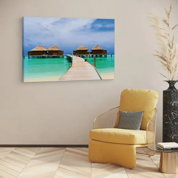 Multicolor_Beach_Sea_Bungalow,_Wooden_Framed_Canvas_Paintings_|_For_Home_Decor_|_Bedroom,_Living_Room,Wall_Decoration_|_Wall_Art_Painting,_Ct0656,_Size_16_X_24_In