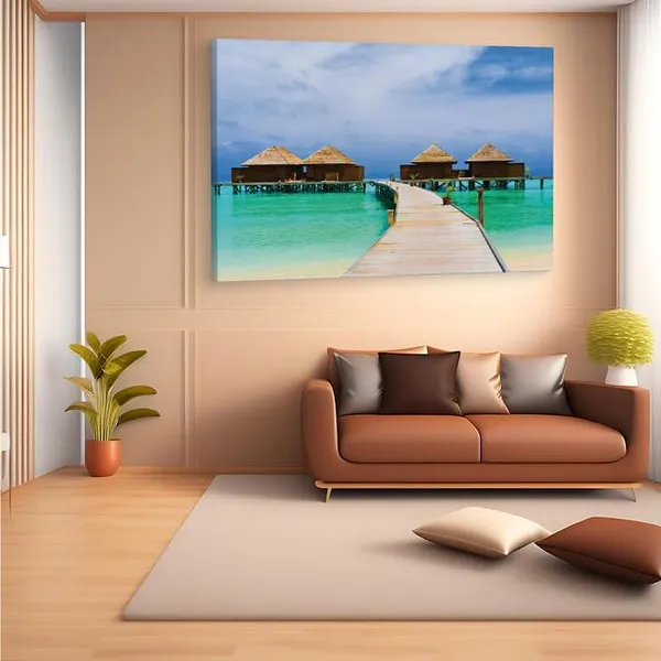 Multicolor_Beach_Sea_Bungalow,_Wooden_Framed_Canvas_Paintings_|_For_Home_Decor_|_Bedroom,_Living_Room,Wall_Decoration_|_Wall_Art_Painting,_Ct0656,_Size_16_X_24_In