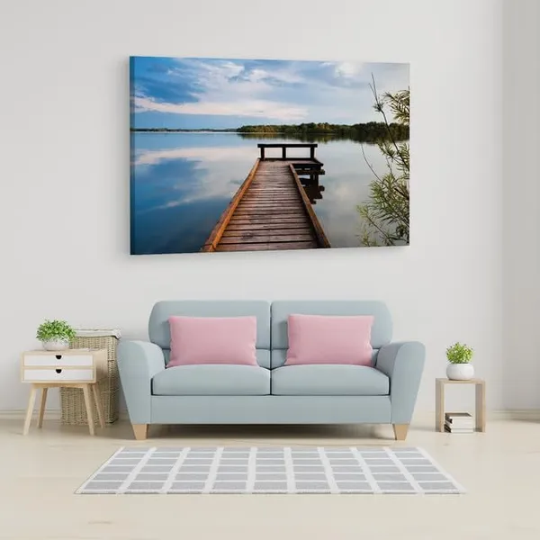 Multicolor_Wooden_Pier_On_Big_Lake,_Wooden_Framed_Canvas_Paintings_|_For_Home_Decor_|_Bedroom,_Living_Room,Wall_Decoration_|_Wall_Art_Painting,_Ct0658,_Size_16_X_24_In