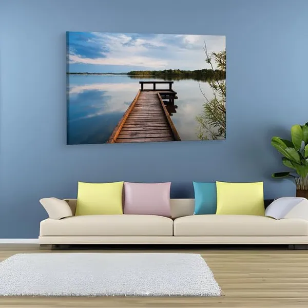 Multicolor_Wooden_Pier_On_Big_Lake,_Wooden_Framed_Canvas_Paintings_|_For_Home_Decor_|_Bedroom,_Living_Room,Wall_Decoration_|_Wall_Art_Painting,_Ct0658,_Size_16_X_24_In