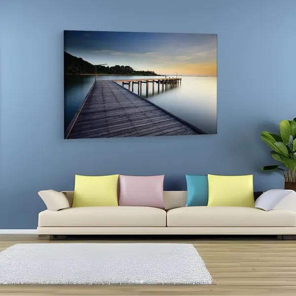 Multicolor_Wooden_Bridge_To_Calm_Ocean,_Wooden_Framed_Canvas_Paintings_|_For_Home_Decor_|_Bedroom,_Living_Room,Wall_Decoration_|_Wall_Art_Painting,_Ct0659,_Size_16_X_24_In