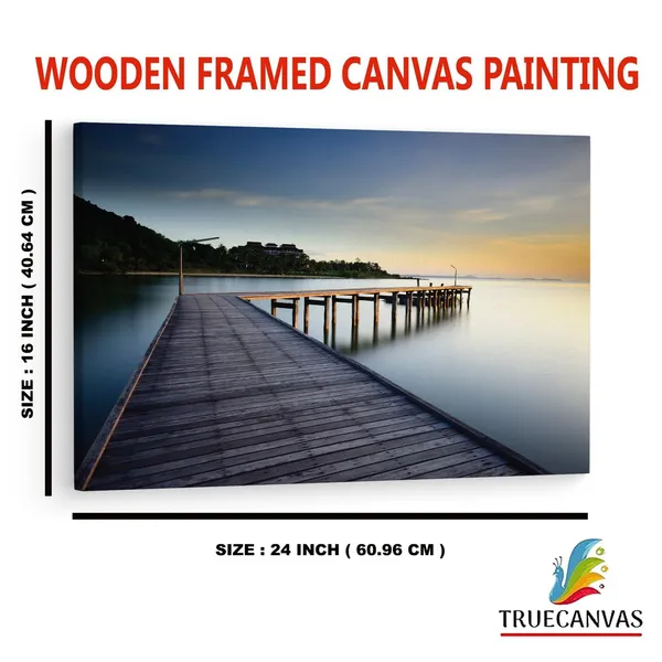 Multicolor_Wooden_Bridge_To_Calm_Ocean,_Wooden_Framed_Canvas_Paintings_|_For_Home_Decor_|_Bedroom,_Living_Room,Wall_Decoration_|_Wall_Art_Painting,_Ct0659,_Size_16_X_24_In