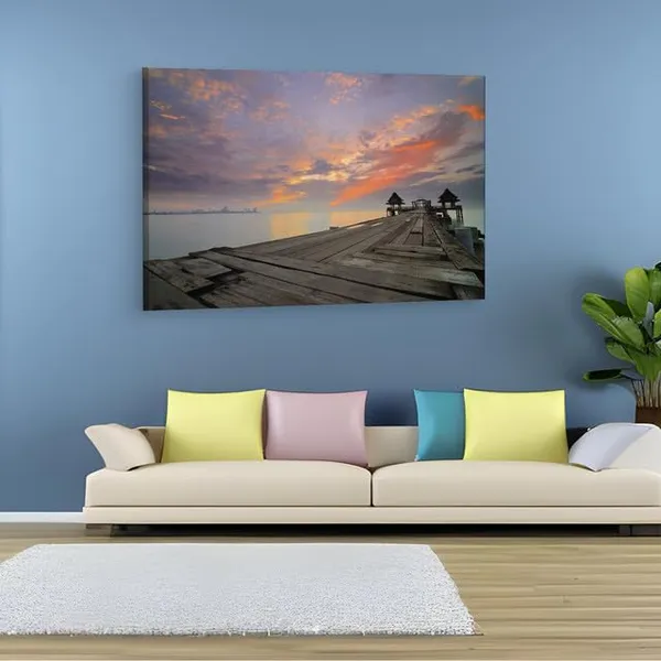 Multicolor_Twilight_Sunset_Wood_Bridge_At_Djittabhawan,_Wooden_Framed_Canvas_Paitings_|_For_Home_Decor_|_Bedroom,_Living_Room,Wall_Decoration_|_Wall_Art_Painting,_Ct0660,_Size_16_X_24_In