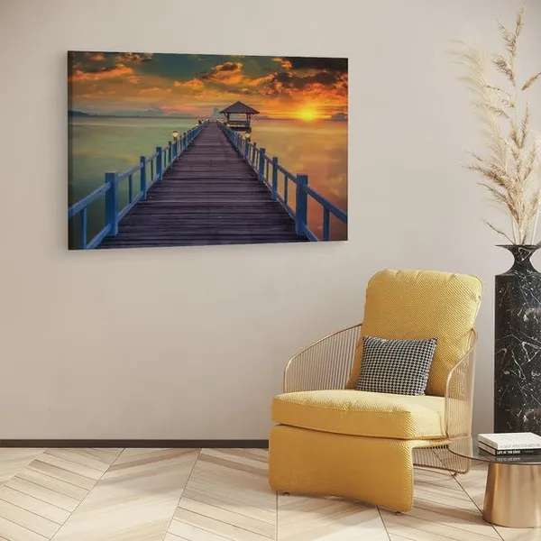 Multicolor_Wooden_Bridge_In_The_Sea_At_Sunset,_Wooden_Framed_Canvas_Paintings_|_For_Home_Decor_|_Bedroom,_Living_Room,Wall_Decoration_|_Wall_Art_Painting,_Ct0672,_Size_16_X_24_In