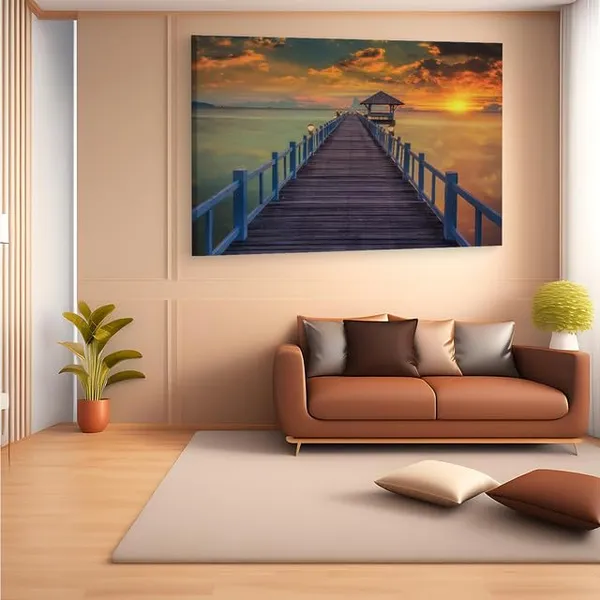 Multicolor_Wooden_Bridge_In_The_Sea_At_Sunset,_Wooden_Framed_Canvas_Paintings_|_For_Home_Decor_|_Bedroom,_Living_Room,Wall_Decoration_|_Wall_Art_Painting,_Ct0672,_Size_16_X_24_In