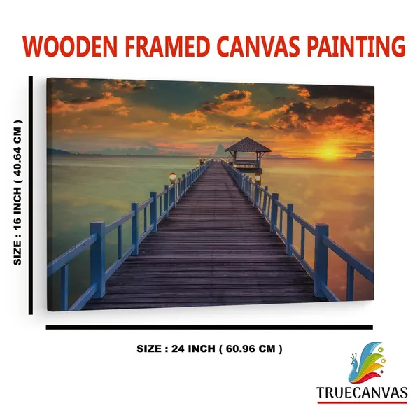 Multicolor_Wooden_Bridge_In_The_Sea_At_Sunset,_Wooden_Framed_Canvas_Paintings_|_For_Home_Decor_|_Bedroom,_Living_Room,Wall_Decoration_|_Wall_Art_Painting,_Ct0672,_Size_16_X_24_In