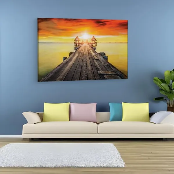 Multicolor_Wooded_Bridge_In_The_Port,_Wooden_Framed_Canvas_Paintings_|_For_Home_Decor_|_Bedroom,_Living_Room,Wall_Decoration_|_Wall_Art_Painting,_Ct0692,_Size_16_X_24_In