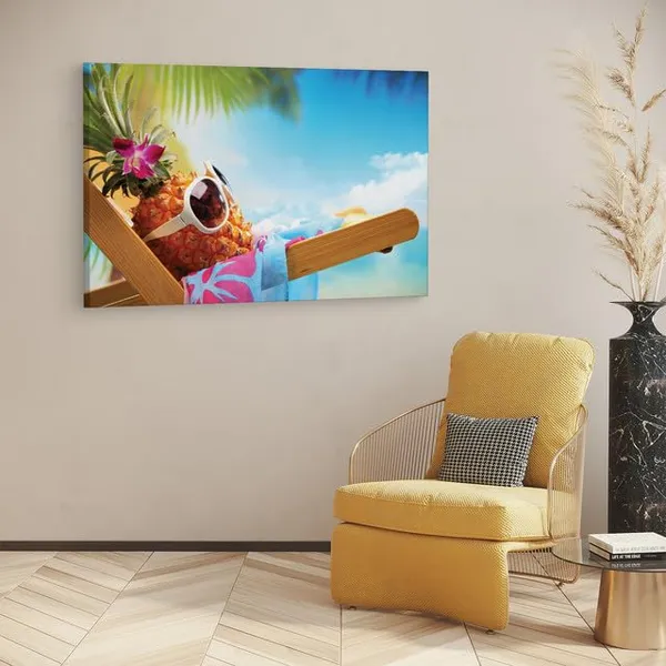 Multicolor_Beach_Party_Starfish_Pineapple_Flowers,_Wooden_Framed_Canvas_Paintings_|_For_Home_Decor_|_Bedroom,_Living_Room,Wall_Decoration_|_Wall_Art_Painting,_Ct0704,_Size_16_X_24_In