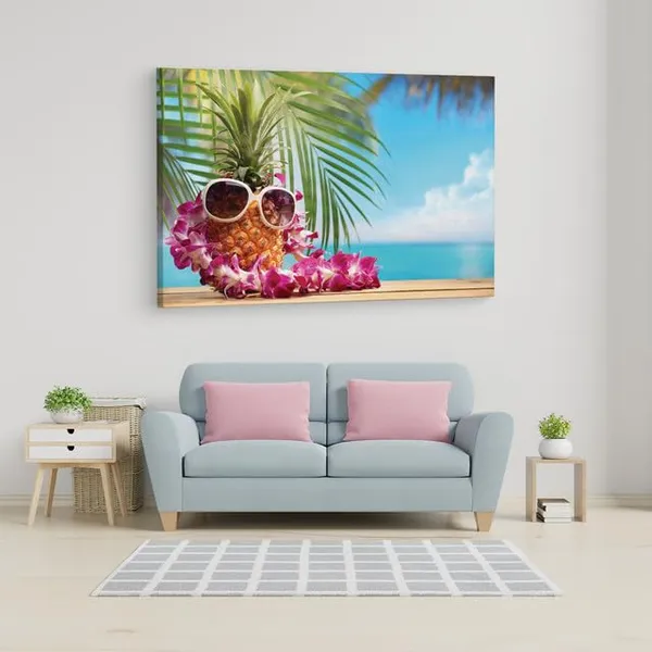 Multicolor_Beach_Party_Starfish_Pineapple_Flowers,_Wooden_Framed_Canvas_Paintings_|_For_Home_Decor_|_Bedroom,_Living_Room,Wall_Decoration_|_Wall_Art_Painting,_Ct0706,_Size_16_X_24_In